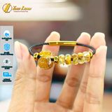  Vòng tay ngũ điếu mix túi tiền thạch anh tóc vàng hợp mệnh kim thổ, chiêu tài lộc, hút may mắn 