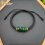 Vòng tay ngũ điếu ngọc sơn thủy xanh bện chỉ đen handmade may mắn 