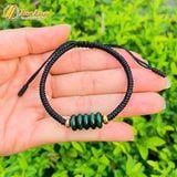  Vòng tay ngũ điếu ngọc sơn thủy xanh bện chỉ đen handmade may mắn 