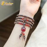  Vòng tay hạt gỗ trầm hương sánh chìm 108 hạt size 6 li mix hoa sen trầm sánh cỏ 4 lá đá garnet 
