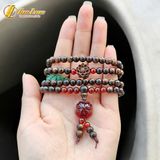  Vòng tay hạt gỗ trầm hương sánh chìm 108 hạt size 6 li mix hoa sen trầm sánh cỏ 4 lá đá garnet 