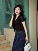 FAT3581 - Áo thun dệt kim vải len dáng ngắn tay cộc phối dây nơ thắt tạo kiểu kèm áo dây mặc trong - JAN.