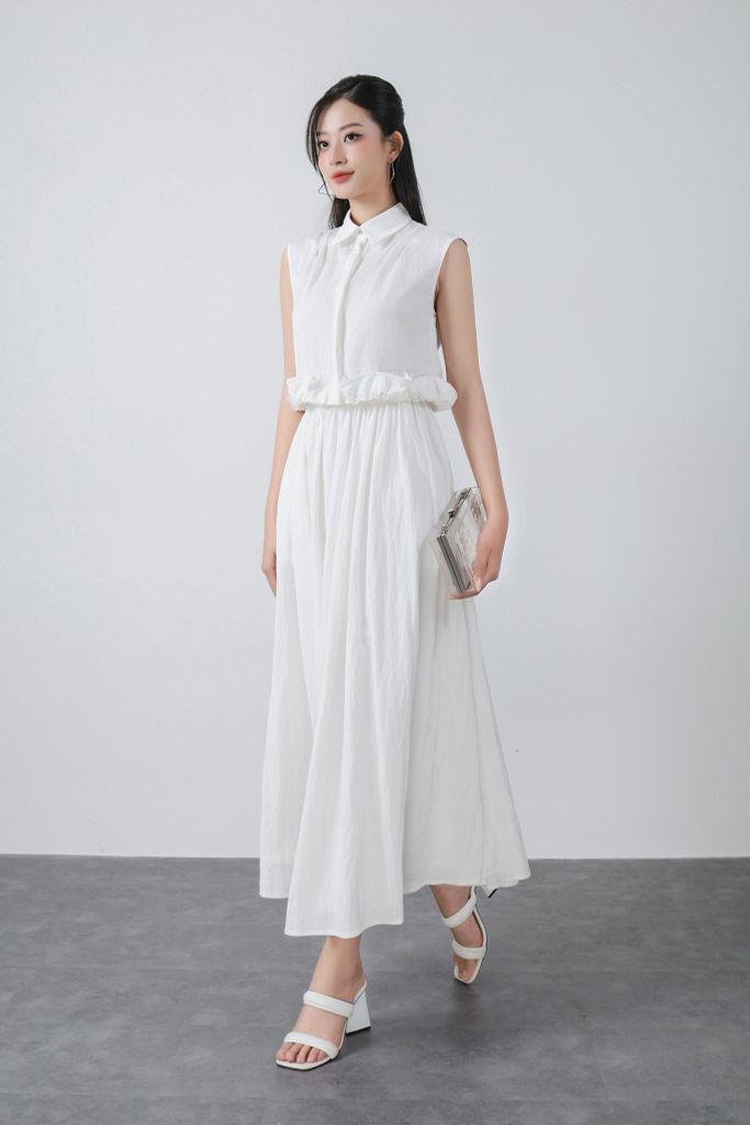 BAS13302 - Áo sơ mi kiểu vải tuytsi dáng lửng cổ đức gấu áo phối viền nhún tạo kiểu cài khuy thân trước - PANTIO