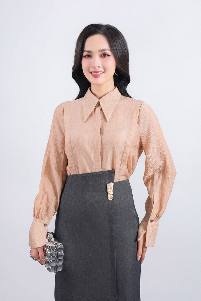 FJD51264 - Chân váy dài vải thô dáng suông eo phối vạt lệch tạo kiểu kèm phụ kiện kim loại thời trang - PANTIO