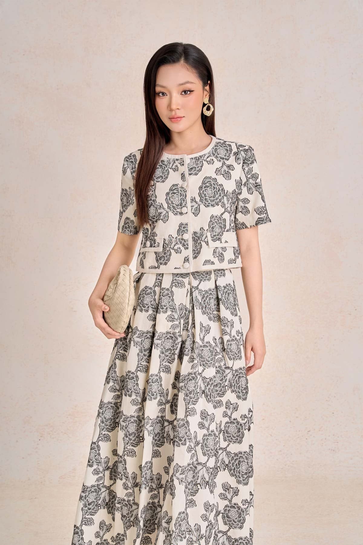BJD13682 - Chân váy dài công sở vải linen dáng chữ A thân váy phối ly bung dáng xoè khoá thân sau - PANTIO