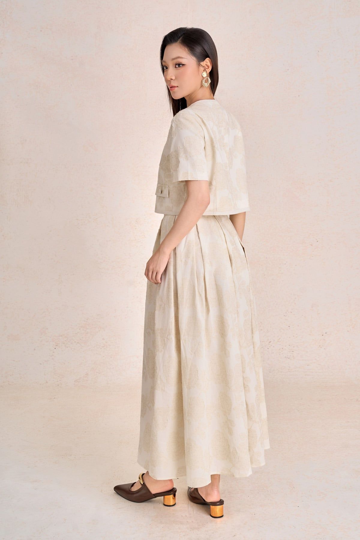 BJD13682 - Chân váy dài công sở vải linen dáng chữ A thân váy phối ly bung dáng xoè khoá thân sau - PANTIO