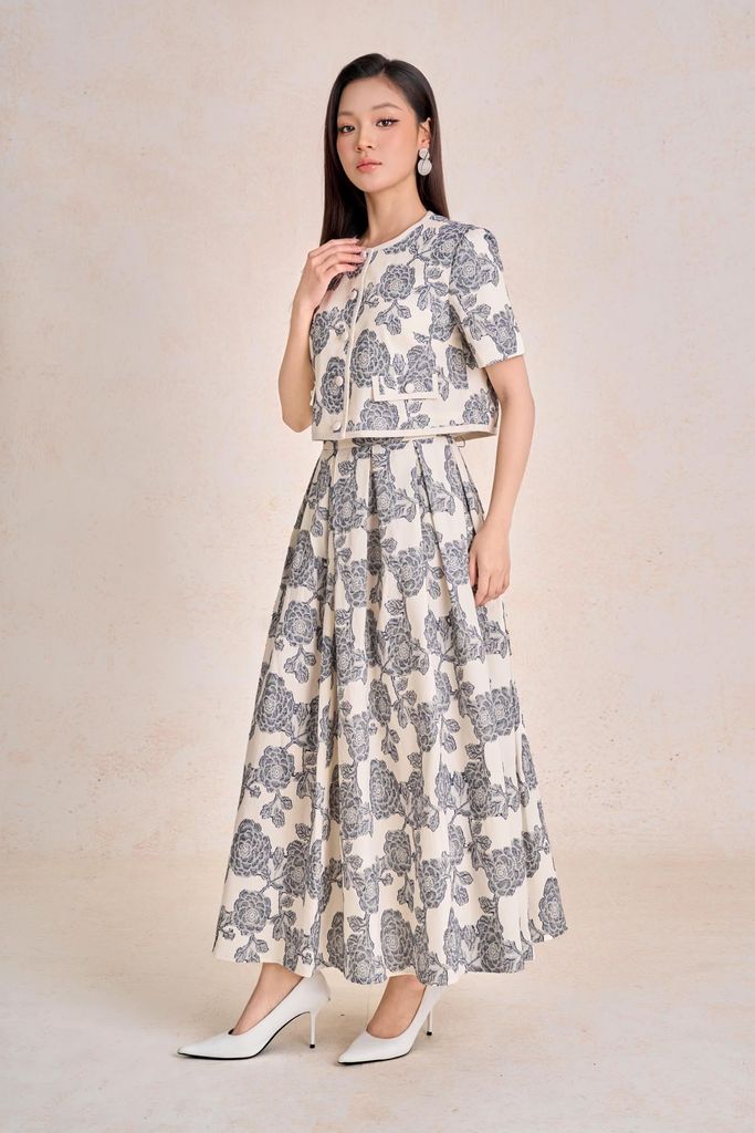 BAK13682 - Áo sơ mi kiểu công sở vải linen dáng croptop cổ tròn tay cộc thân áo phối khuy bọc thời trang - PANTIO