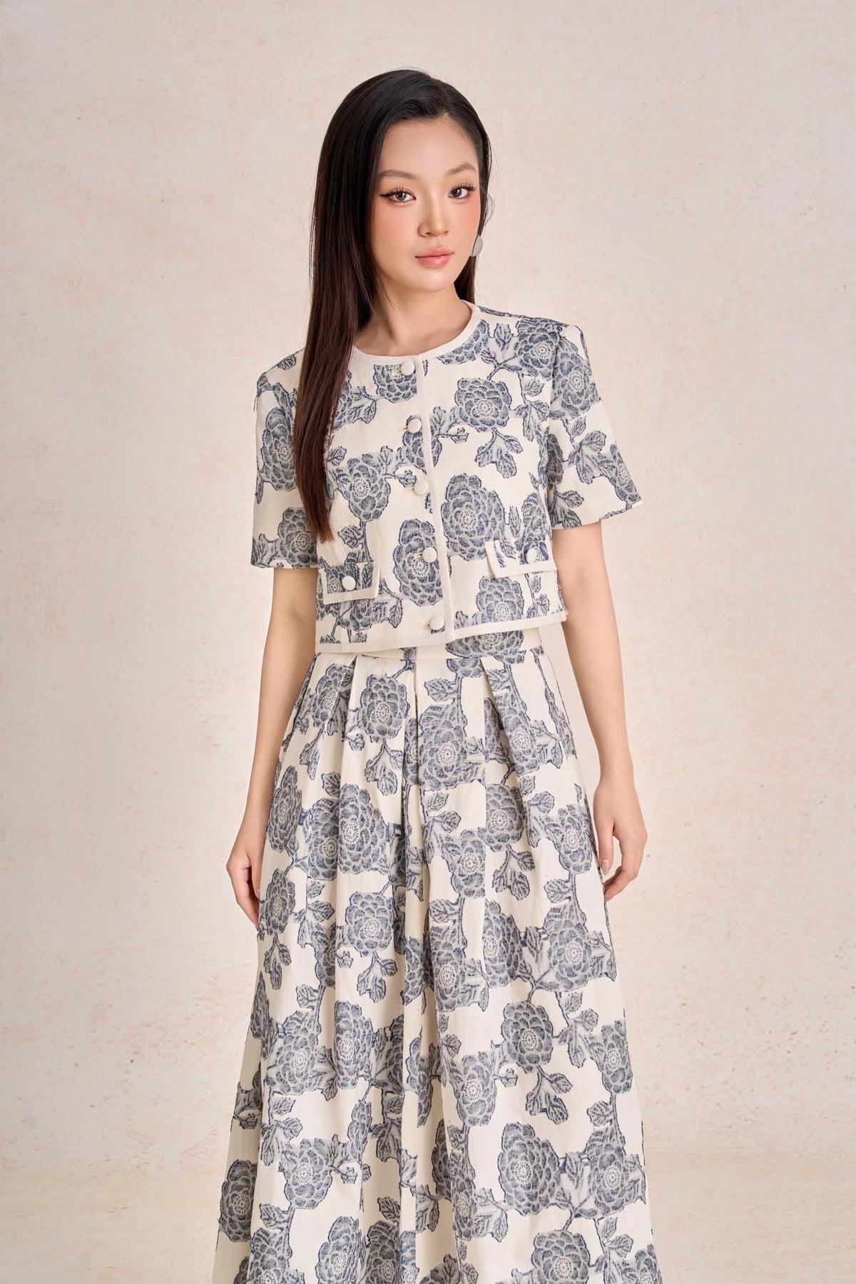 BJD13682 - Chân váy dài công sở vải linen dáng chữ A thân váy phối ly bung dáng xoè khoá thân sau - PANTIO