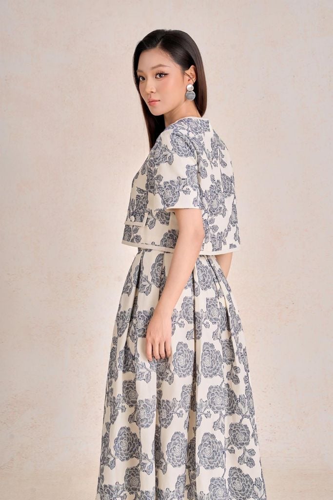 BJD13682 - Chân váy dài công sở vải linen dáng chữ A thân váy phối ly bung dáng xoè khoá thân sau - PANTIO