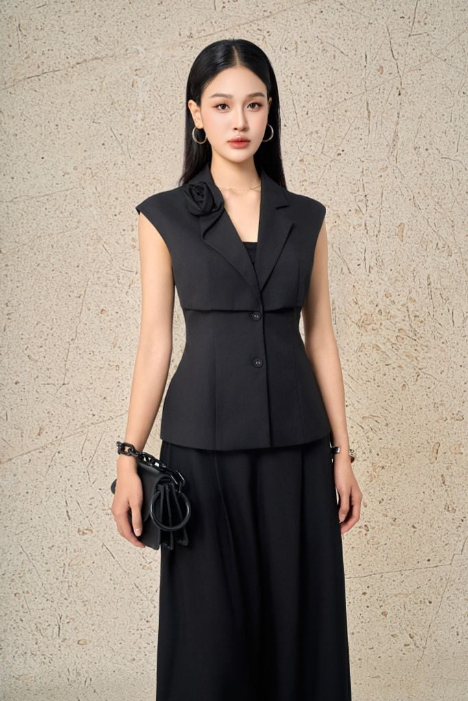 BQD13280 - Quần dài công sở vải thô đũi dáng suông ống rộng phối ly bung thời trang - PANTIO