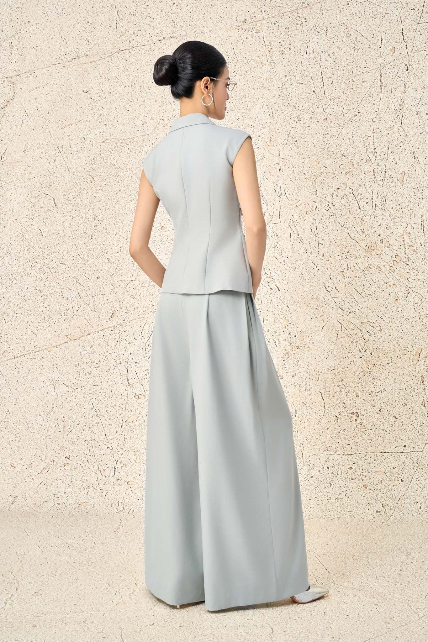 BQD13280 - Quần dài công sở vải thô đũi dáng suông ống rộng phối ly bung thời trang - PANTIO