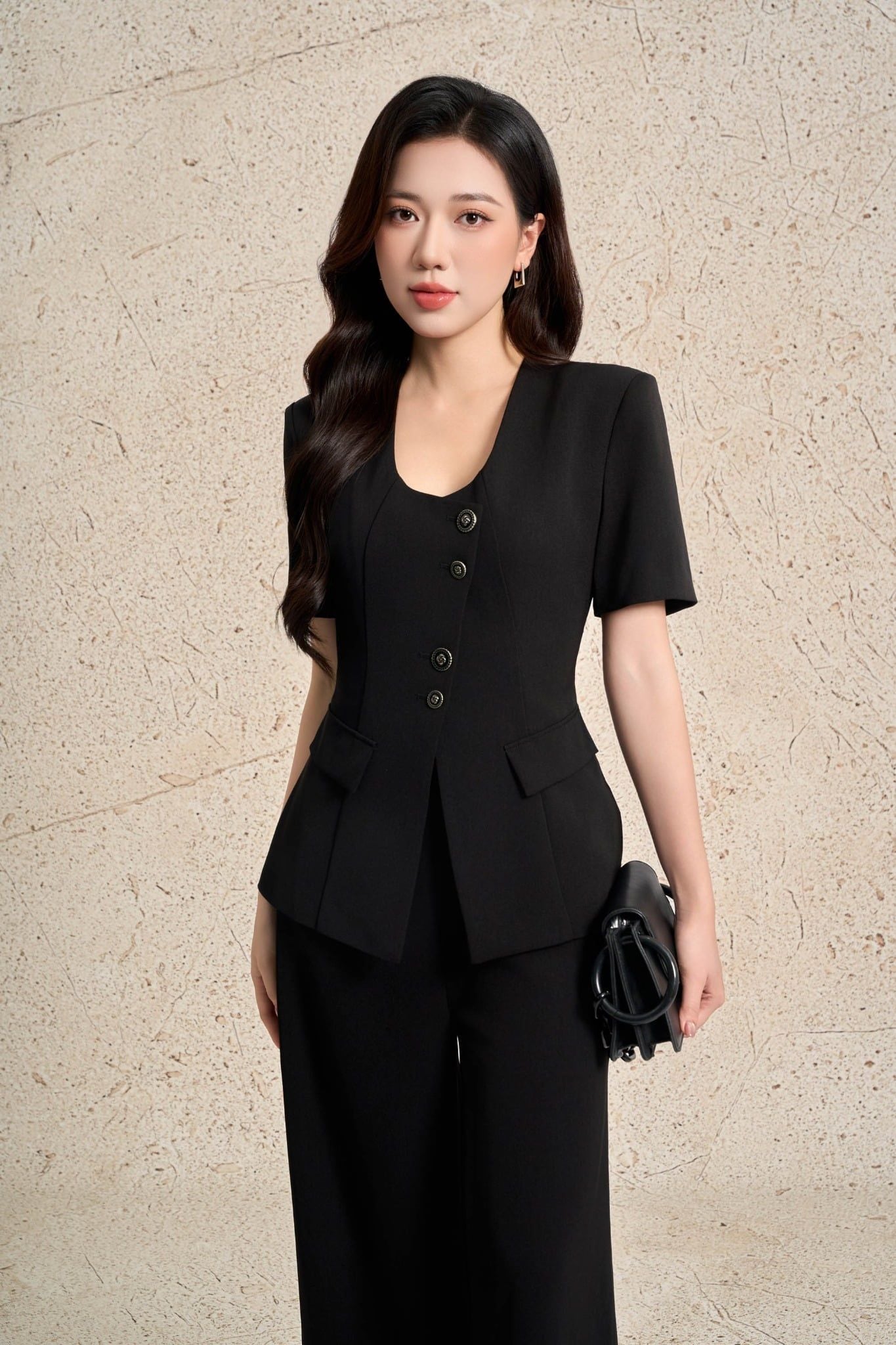 BQD13371 - Quần dài công sở vải thô dáng suông ống đứng cạp cao khoá thân sau - PANTIO