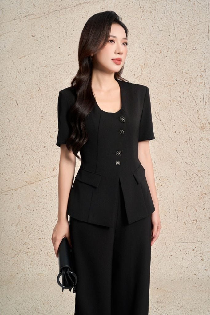 BQD13371 - Quần dài công sở vải thô dáng suông ống đứng cạp cao khoá thân sau - PANTIO