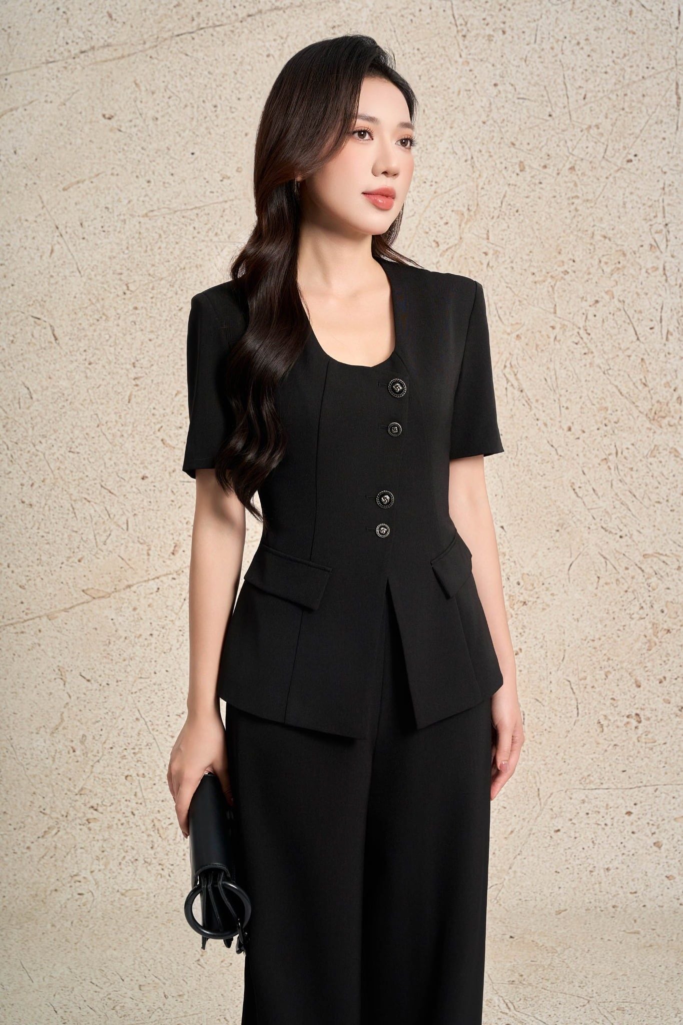 BQD13371 - Quần dài công sở vải thô dáng suông ống đứng cạp cao khoá thân sau - PANTIO