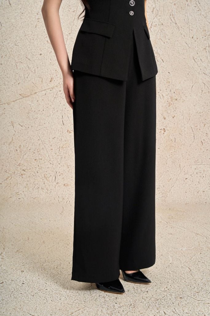 BQD13371 - Quần dài công sở vải thô dáng suông ống đứng cạp cao khoá thân sau - PANTIO