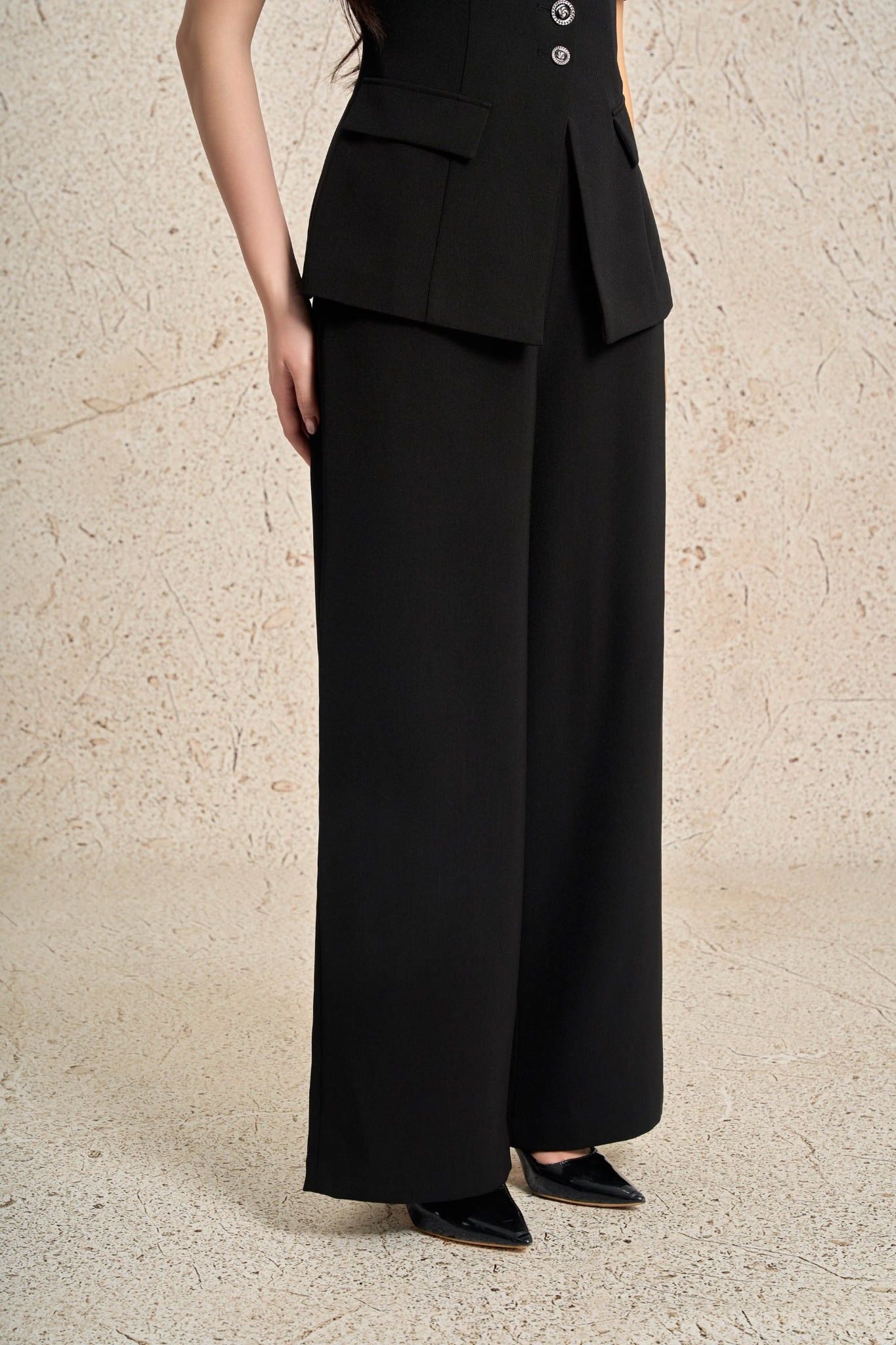 BQD13371 - Quần dài công sở vải thô dáng suông ống đứng cạp cao khoá thân sau - PANTIO