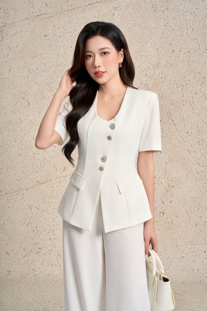 BQD13371 - Quần dài công sở vải thô dáng suông ống đứng cạp cao khoá thân sau - PANTIO