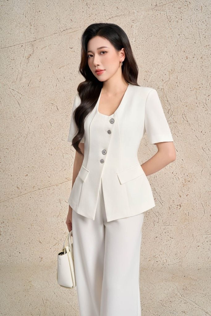 BQD13371 - Quần dài công sở vải thô dáng suông ống đứng cạp cao khoá thân sau - PANTIO