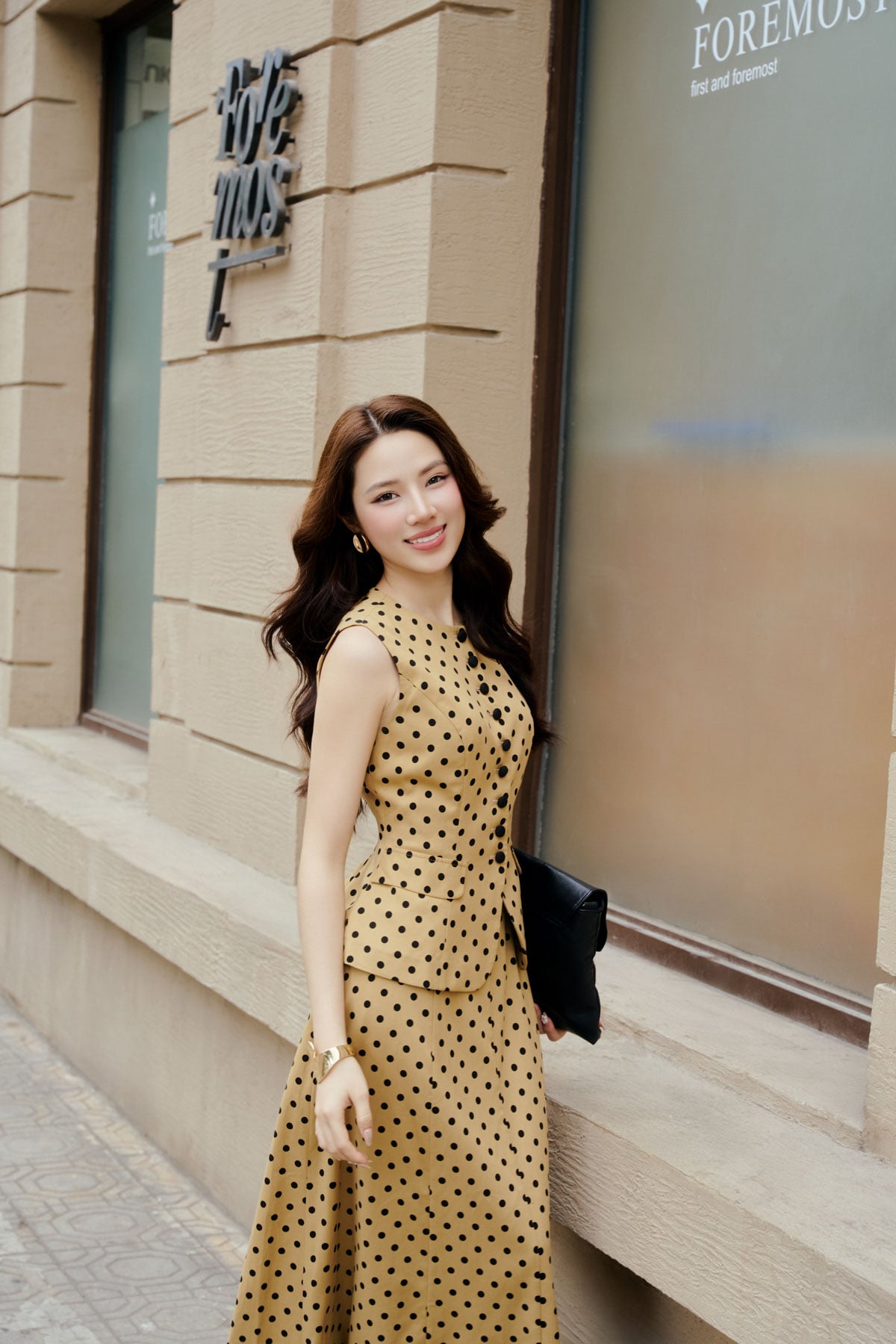 BJD13652 - Chân váy dài công sở vải thô lụa chấm bi dáng chữ A khoá thân sau - PANTIO