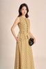BAD13652 - Áo demi công sở vải thô lụa chấm bi dáng ôm cổ tròn chiết eo thân áo phối khuy bọc tạo kiểu - PANTIO