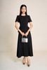 BAD13658 - Áo kiểu công sở vải tuytsi dáng peplum cổ tròn tay cộc thân áo phối khuy bọc đính hoa tạo kiểu - PANTIO