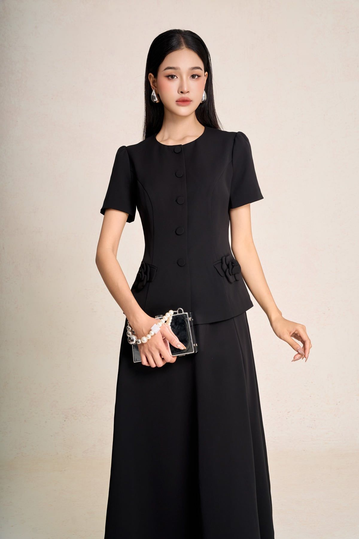 BJD13658 - Chân váy dài công sở vải tuytsi dáng chữ A cạp cao khoá thân sau - PANTIO