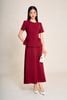 BAD13658 - Áo kiểu công sở vải tuytsi dáng peplum cổ tròn tay cộc thân áo phối khuy bọc đính hoa tạo kiểu - PANTIO