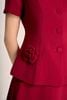 BAD13658 - Áo kiểu công sở vải tuytsi dáng peplum cổ tròn tay cộc thân áo phối khuy bọc đính hoa tạo kiểu - PANTIO