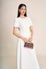 BAD13658 - Áo kiểu công sở vải tuytsi dáng peplum cổ tròn tay cộc thân áo phối khuy bọc đính hoa tạo kiểu - PANTIO
