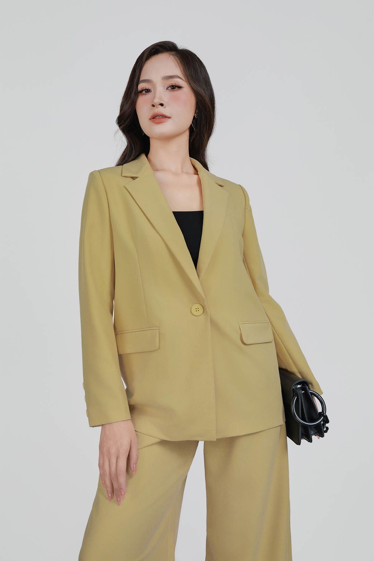 BAD33083 - Áo vest công sở vải tuytsi dáng suông cổ hai ve có túi - PANTIO