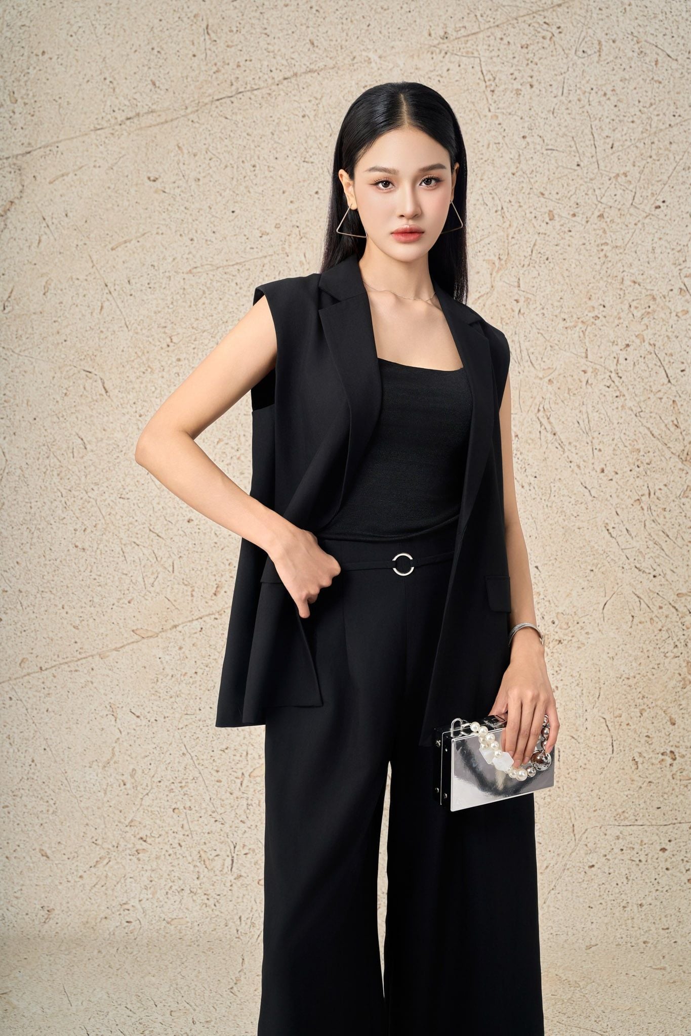 BQD33423 - Quần dài công sở vải thô dáng suông ống rộng bên hông phối chun co giãn thời trang - PANTIO