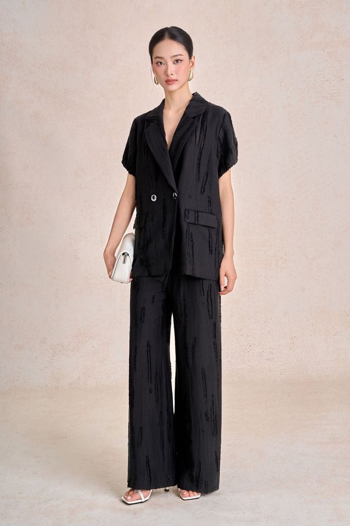 BAD33727 - Áo vest công sở vải tơ dáng suông cổ hai ve tay cộc thân áo có túi tạo kiểu - PANTIO