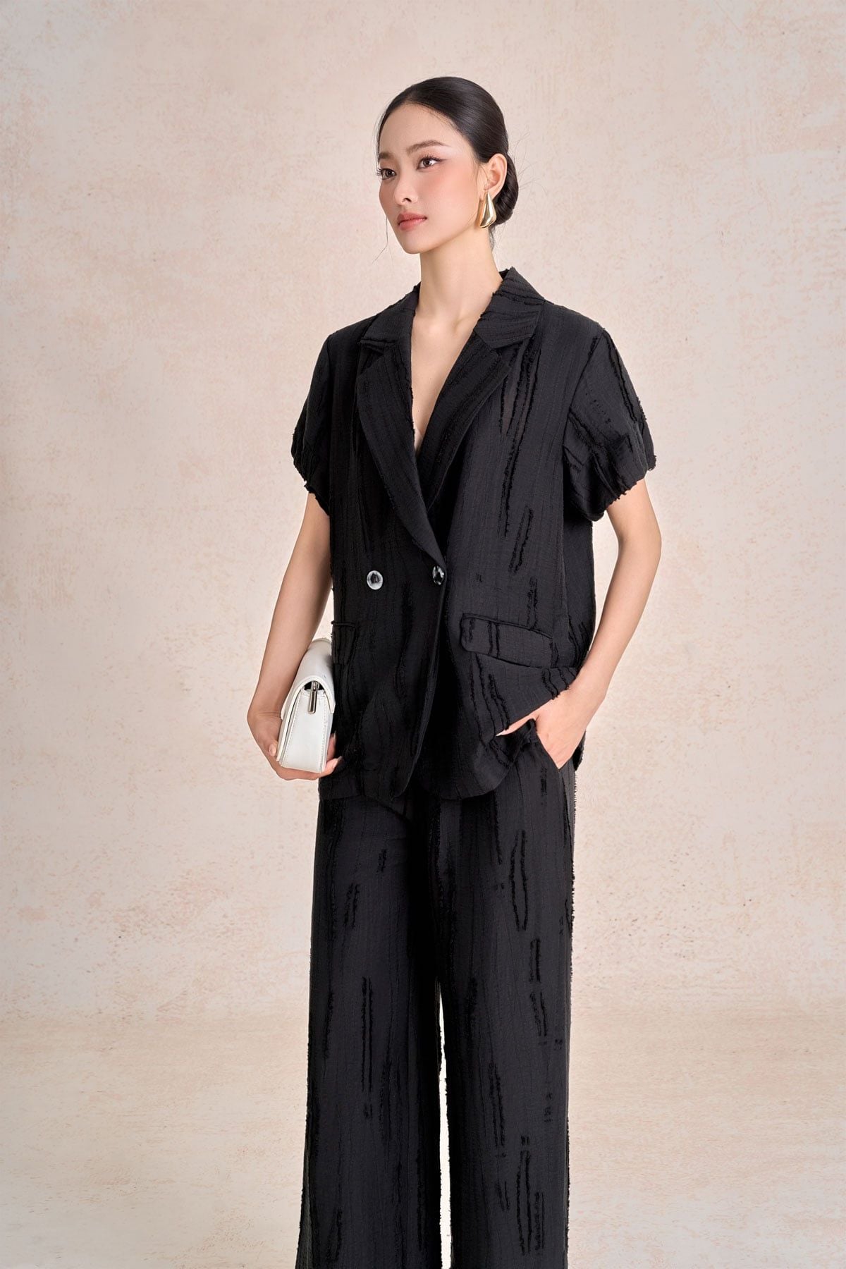 BQD33727 - Quần dài công sở vải tơ dáng suông ống đứng cạp phối chun tạo kiểu - PANTIO