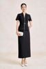 BAD33783 - Áo kiểu công sở vải thô dáng peplum cổ xẻ V tay cộc thân áo phối khoá kim loại kèm dây lưung tạo kiểu - tỷ lệ kèo 8899