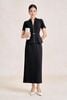 BAD33783 - Áo kiểu công sở vải thô dáng peplum cổ xẻ V tay cộc thân áo phối khoá kim loại kèm dây lưung tạo kiểu - tỷ lệ kèo 8899