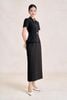 BAD33783 - Áo kiểu công sở vải thô dáng peplum cổ xẻ V tay cộc thân áo phối khoá kim loại kèm dây lưung tạo kiểu - tỷ lệ kèo 8899
