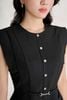 BAD33827 - Áo kiểu công sở vải thô đũi dáng peplum cổ tròn tay chờm thân áo phối khuy đá tạo kiểu - PANTIO