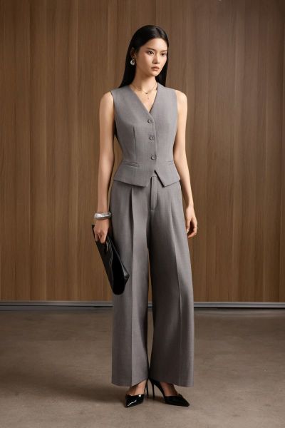 BQD73181 - Quần dài công sở vải thô dáng suông khoá thân trước - PANTIO