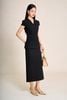BAD73575 - Áo kiểu công sở vải phi cát dáng peplum cổ V tay chờm thân áo phối khuy bọc có túi ốp tạo kiểu - PANTIO