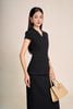 BAD73575 - Áo kiểu công sở vải phi cát dáng peplum cổ V tay chờm thân áo phối khuy bọc có túi ốp tạo kiểu - PANTIO