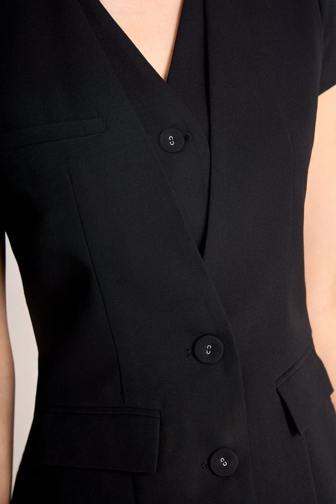 BAD73575 - Áo kiểu công sở vải phi cát dáng peplum cổ V tay chờm thân áo phối khuy bọc có túi ốp tạo kiểu - PANTIO