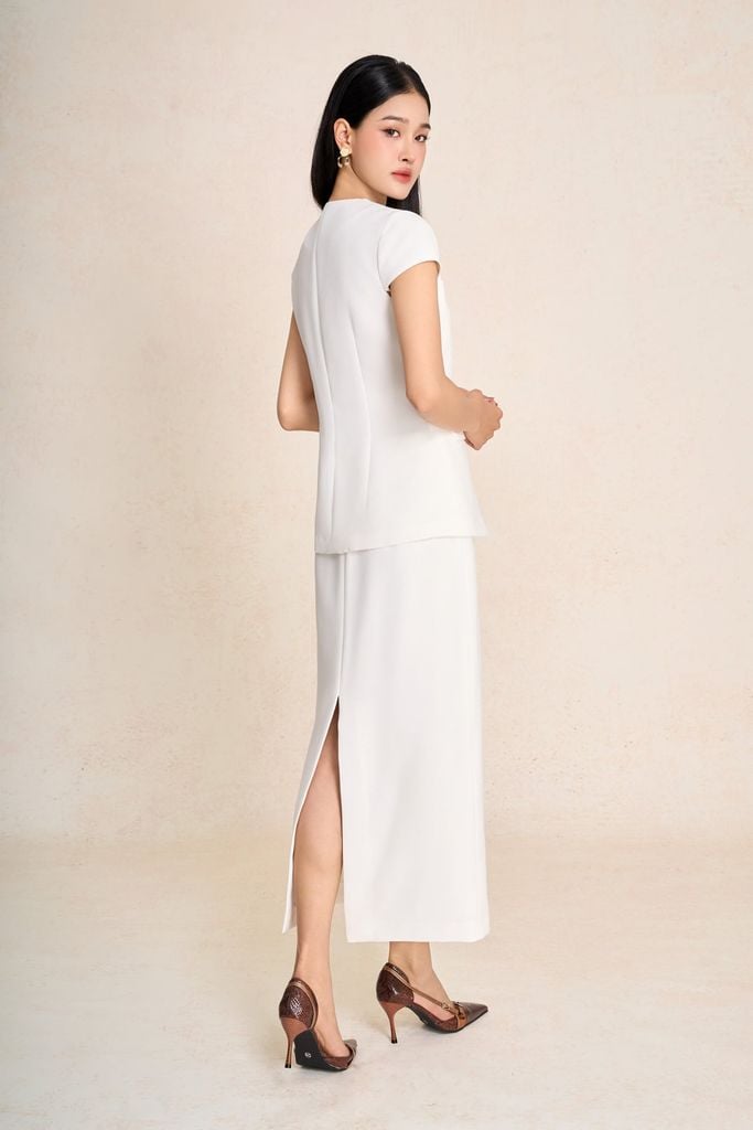 BAD73575 - Áo kiểu công sở vải phi cát dáng peplum cổ V tay chờm thân áo phối khuy bọc có túi ốp tạo kiểu - PANTIO