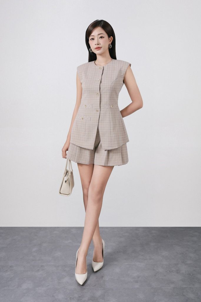 BQN73580 - Quần short vải thô mỏng dáng A ống rộng phối ly xoè tạo kiểu khóa thân sau - PANTIO