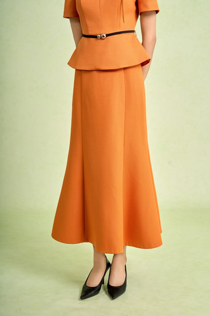 BJD93641 - Chân váy dài công sở vải thô dày dáng suông thời trang gấu váy xoè tạo kiểu khoá thân sau - PANTIO