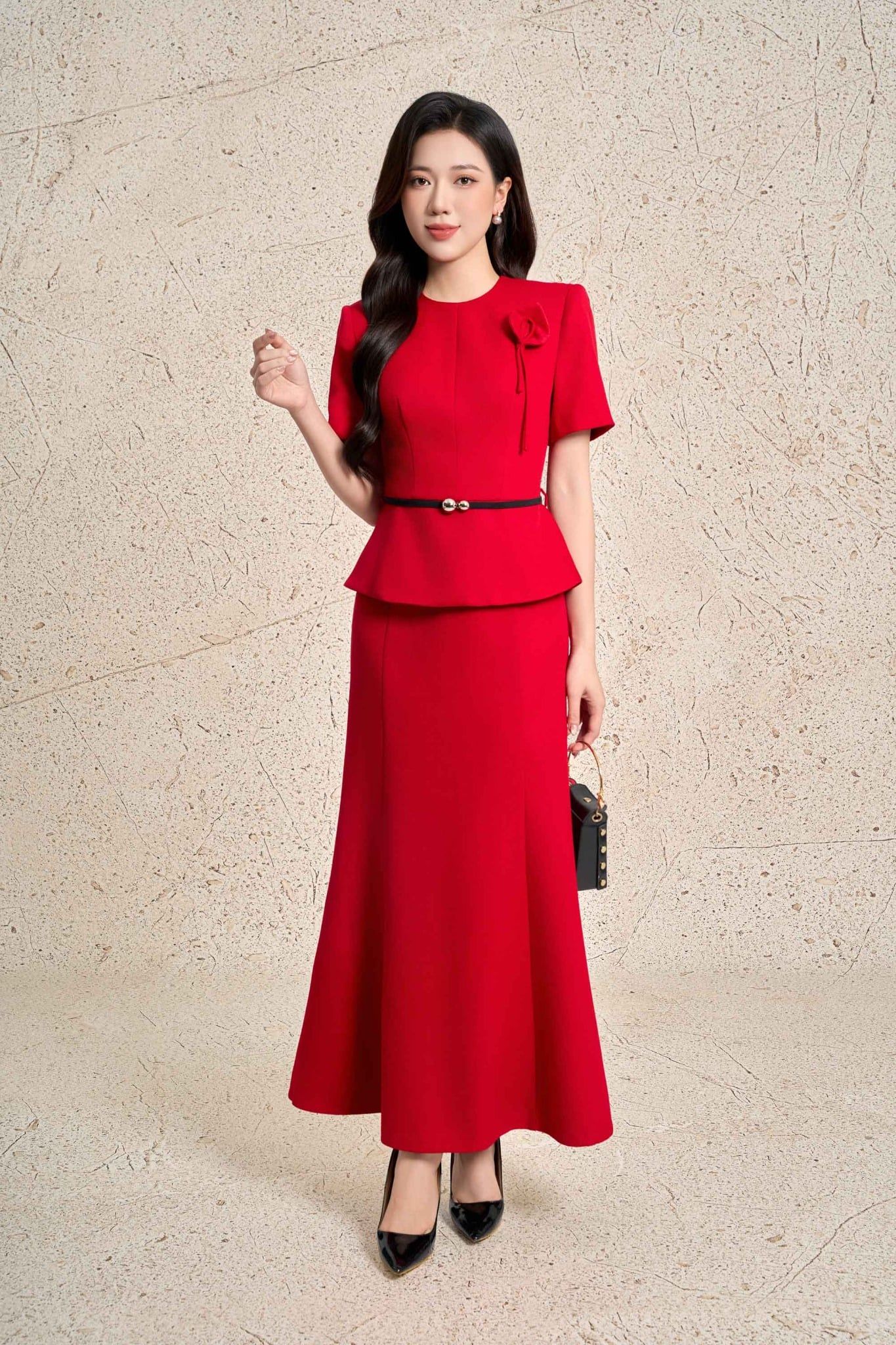 BJD93641 - Chân váy dài công sở vải thô dày dáng suông thời trang gấu váy xoè tạo kiểu khoá thân sau - PANTIO