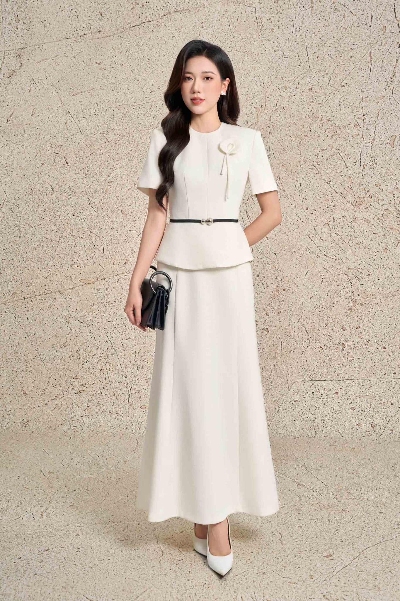 BJD93641 - Chân váy dài công sở vải thô dày dáng suông thời trang gấu váy xoè tạo kiểu khoá thân sau - PANTIO