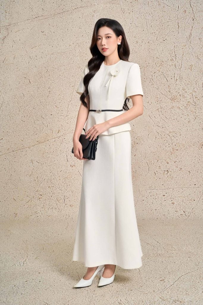 BJD93641 - Chân váy dài công sở vải thô dày dáng suông thời trang gấu váy xoè tạo kiểu khoá thân sau - PANTIO