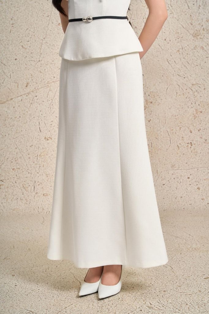 BJD93641 - Chân váy dài công sở vải thô dày dáng suông thời trang gấu váy xoè tạo kiểu khoá thân sau - PANTIO
