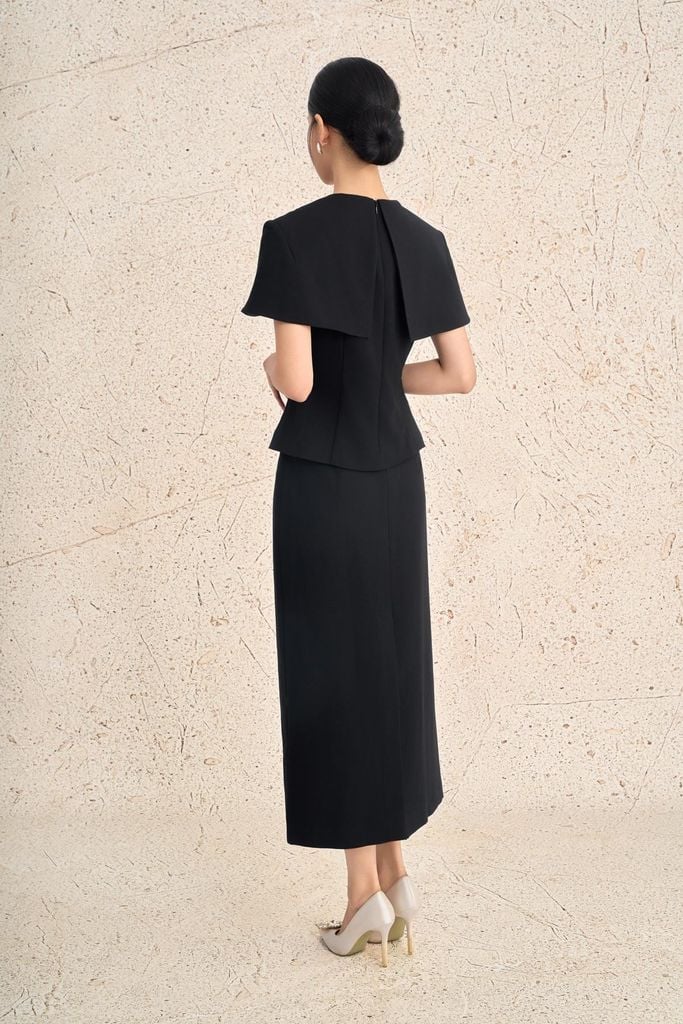 BJD93646 - Chân váy dài công sở vải thô đũi dáng suông cạp liền khóa thân sau - PANTIO