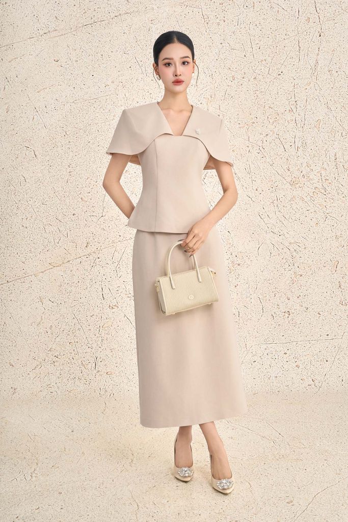 BJD93646 - Chân váy dài công sở vải thô đũi dáng suông cạp liền khóa thân sau - PANTIO